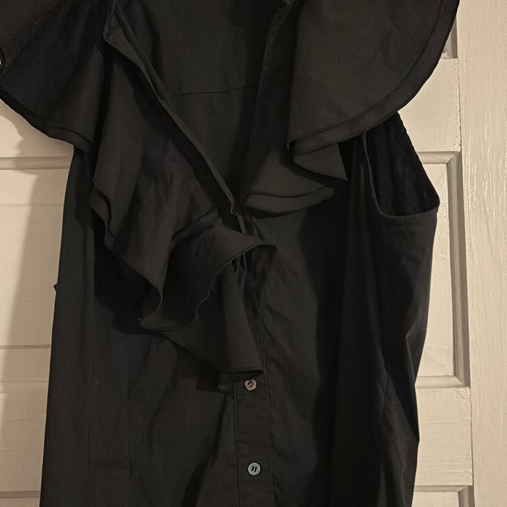 BCBGMaxAzria Black Ruffle Button-Down Top - Picture 3 of 5